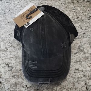 Black distressed criss cross CC baseball cap